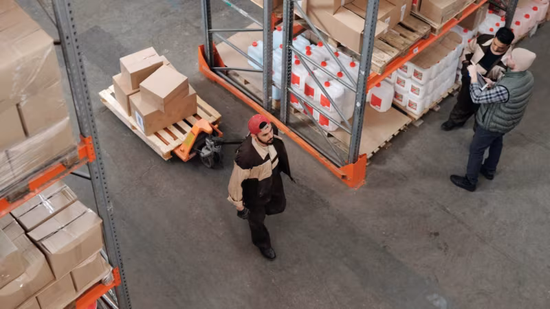 Man in a big box store buying supplies for cross country moving