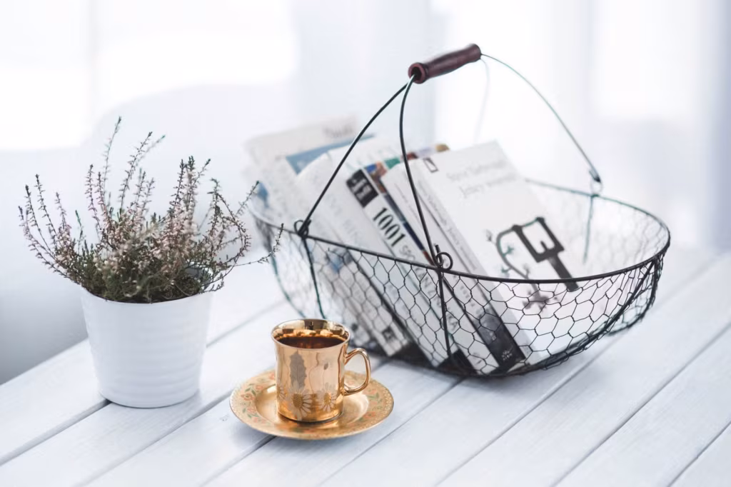 A golden cup on a table