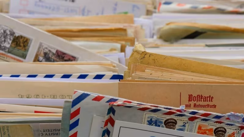 A pile of old letters and postcards