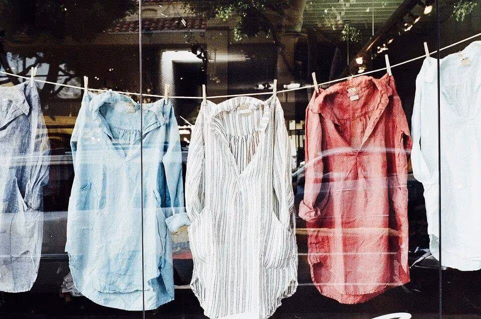 Shirts and dresses hanging on a washing line