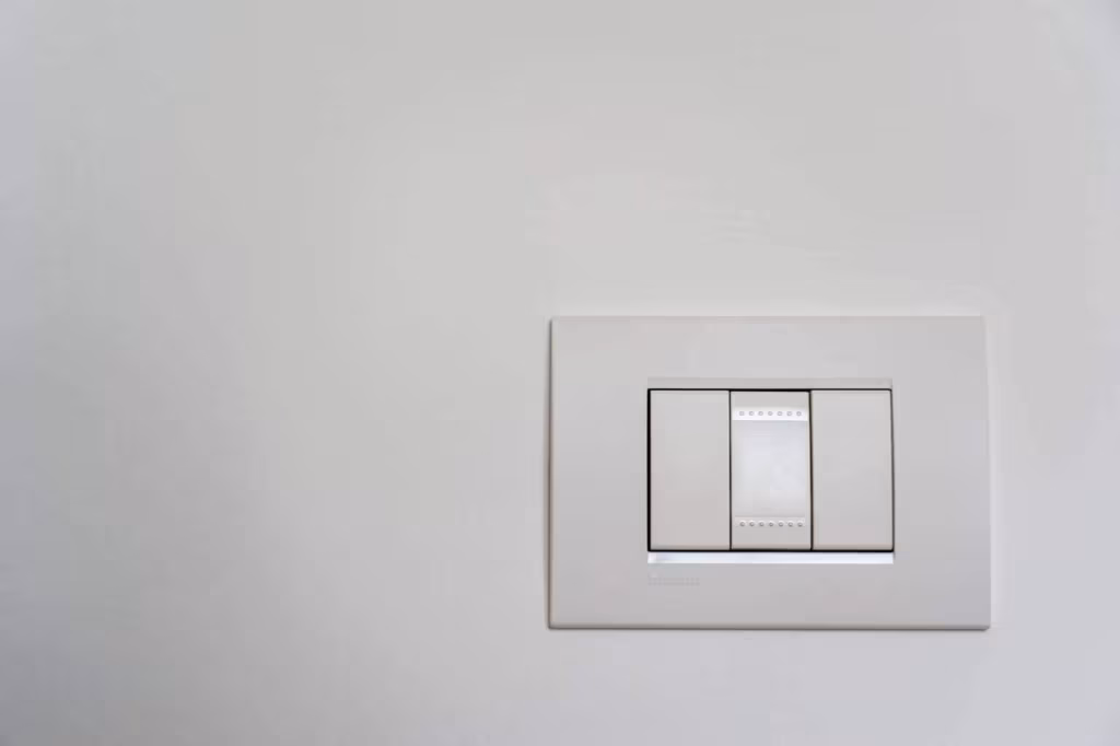 A white double light switch on a plain wall