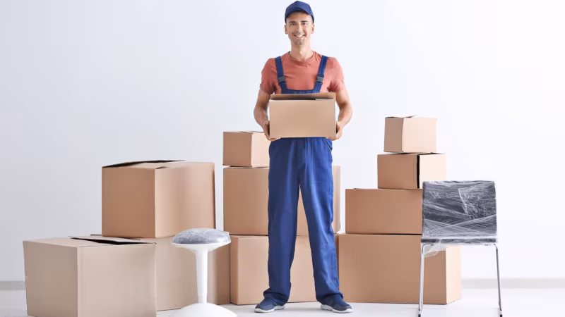 Professional packer moving boxes