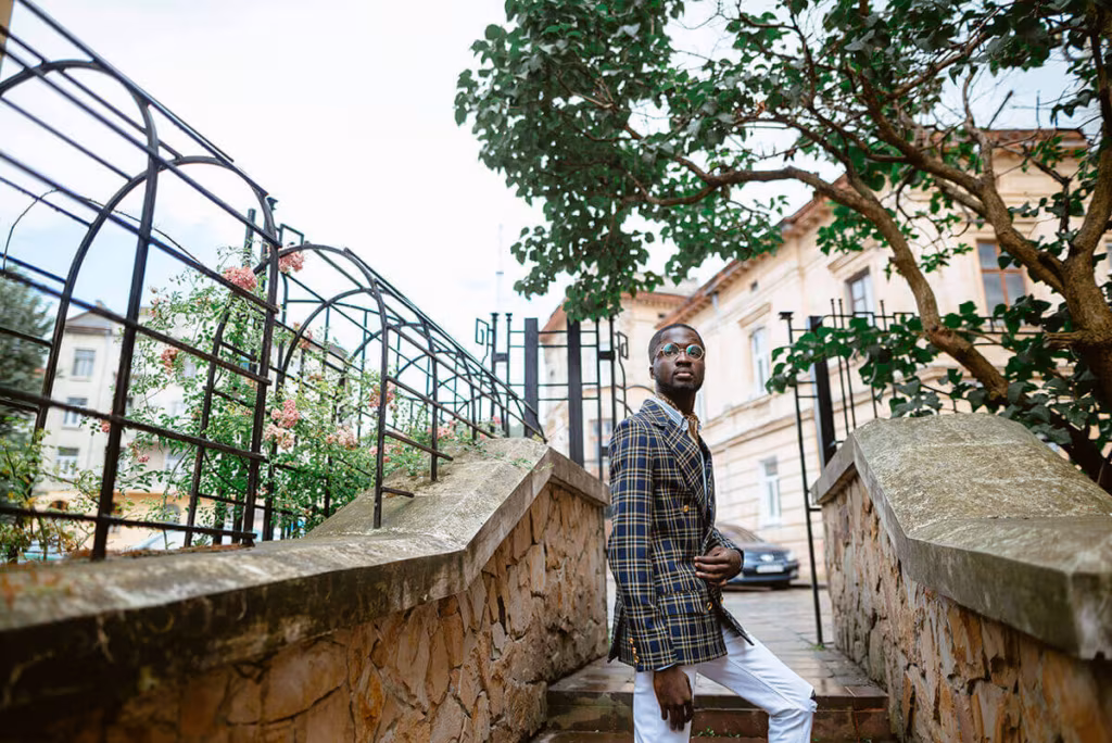 guy on the stairs outside