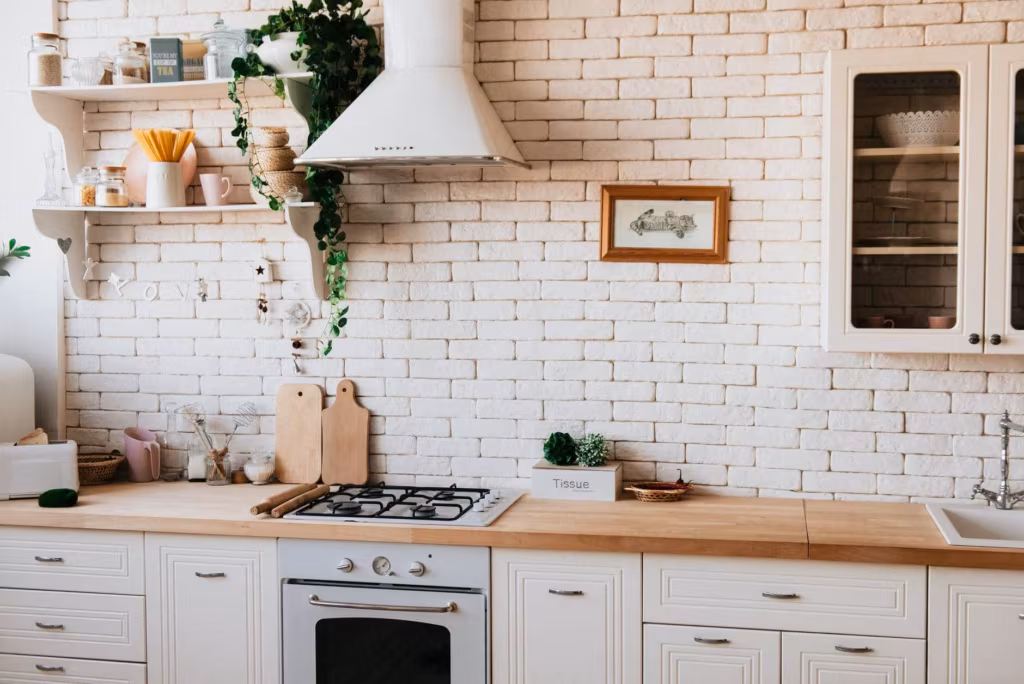 Kitchen with white wall and all the appliances