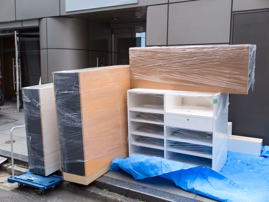 Packed wooden shelves