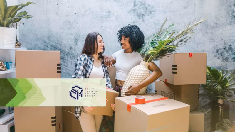Women prepared to move with their plants Cross Country Movers Group Logo