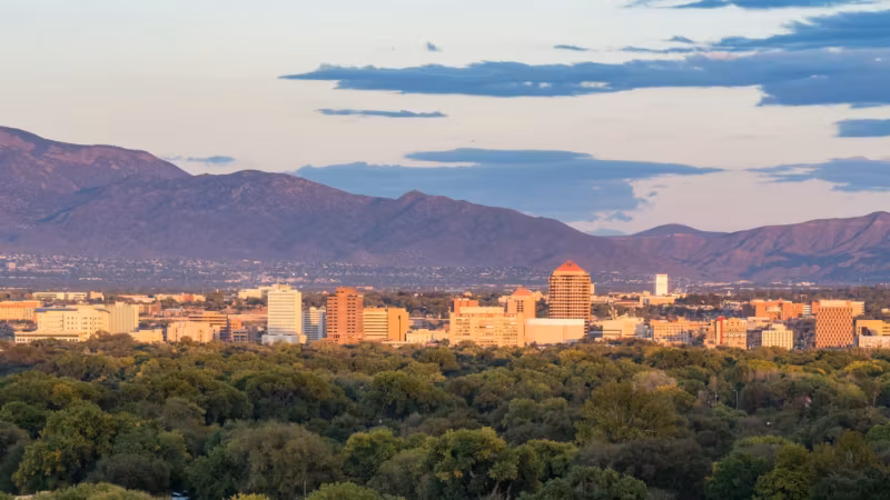 Albuquerque spread below the Sandia Mountains in daylight