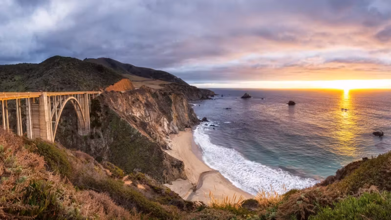 The Bixby Bridge on the Big Sur coast at sunset
