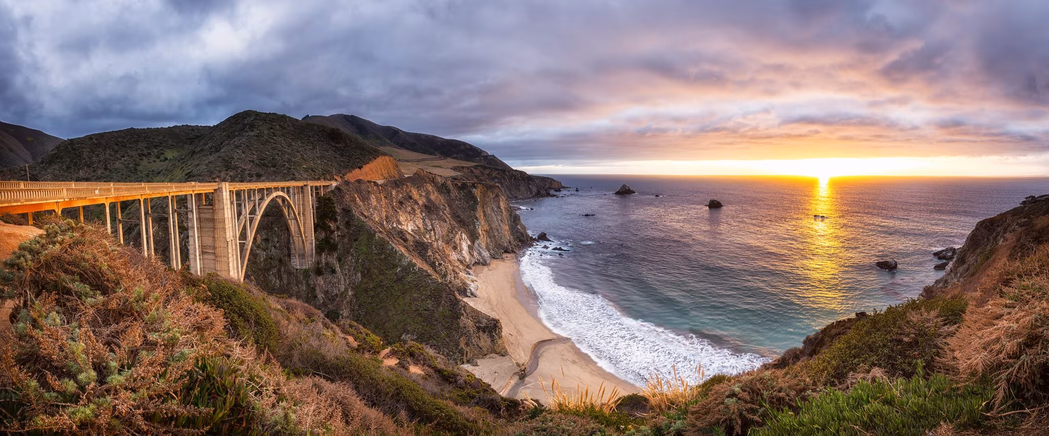 The Bixby Bridge on the Big Sur coast at sunset