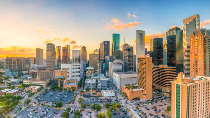 Downtown Houston from above at sunset