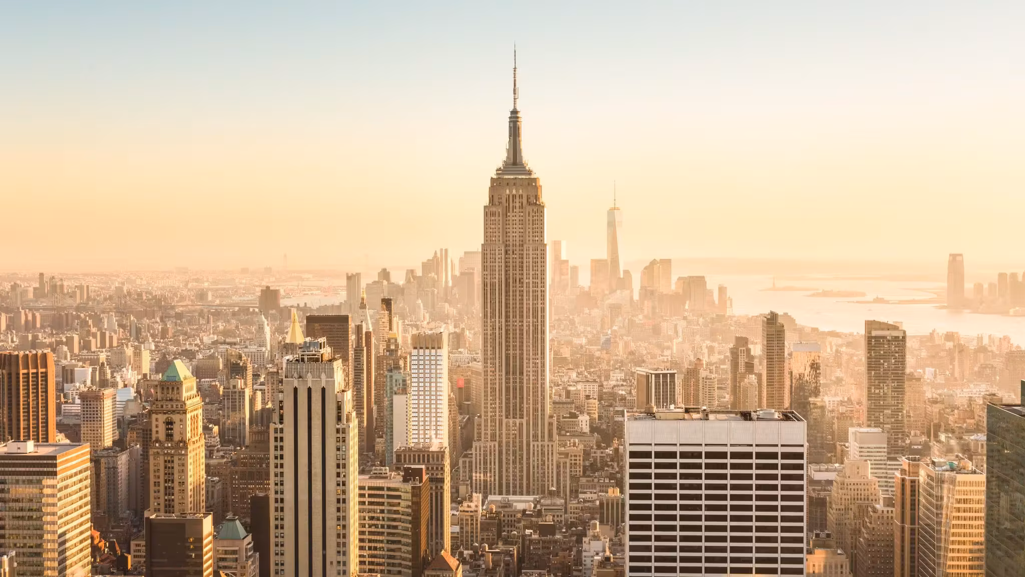 The Empire State Building among the Midtown towers in hazy light