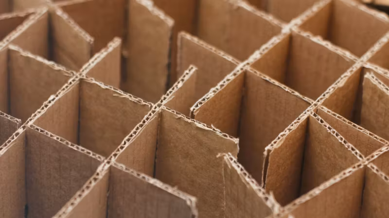 A close view of cardboard cell dividers, the grid that separates glasses and stemware inside a carton
