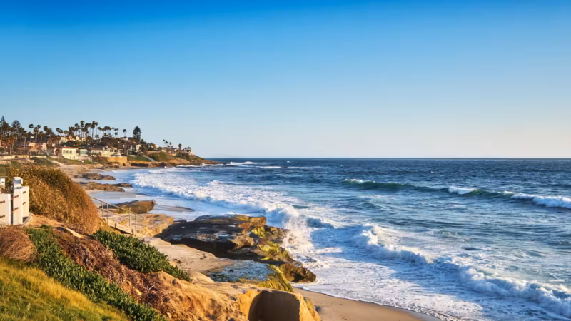 Sandstone cliffs and surf on the San Diego coast
