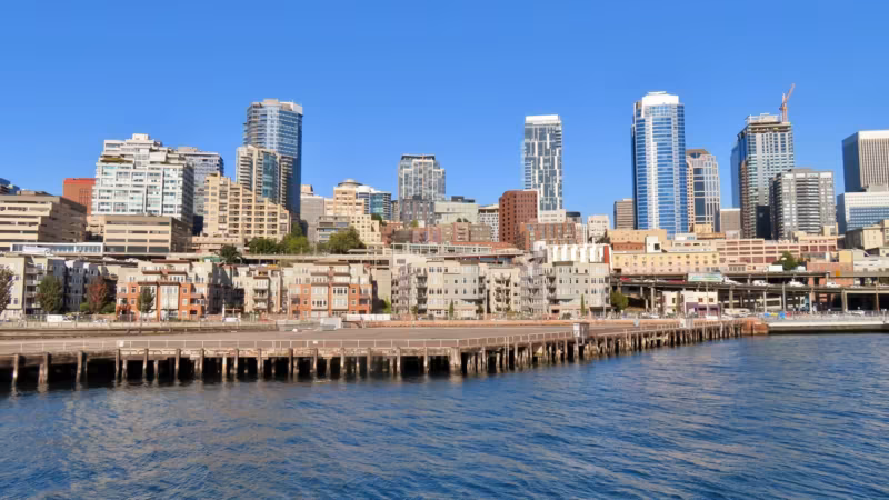 Apartment buildings along the Seattle waterfront seen from the water