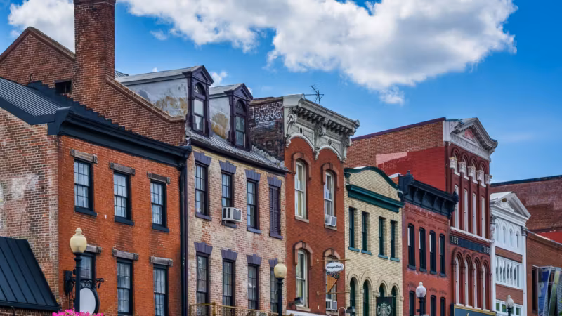 Brick storefronts along a Georgetown street in Washington DC